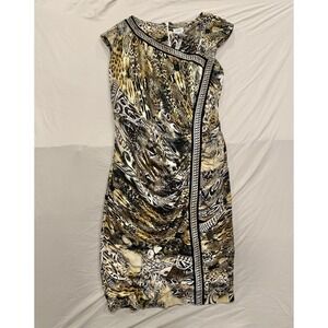 Y2K Cache Animal Print‎ Bodycon Dress XL Ruched Side Sleeveless Spandex USA Made